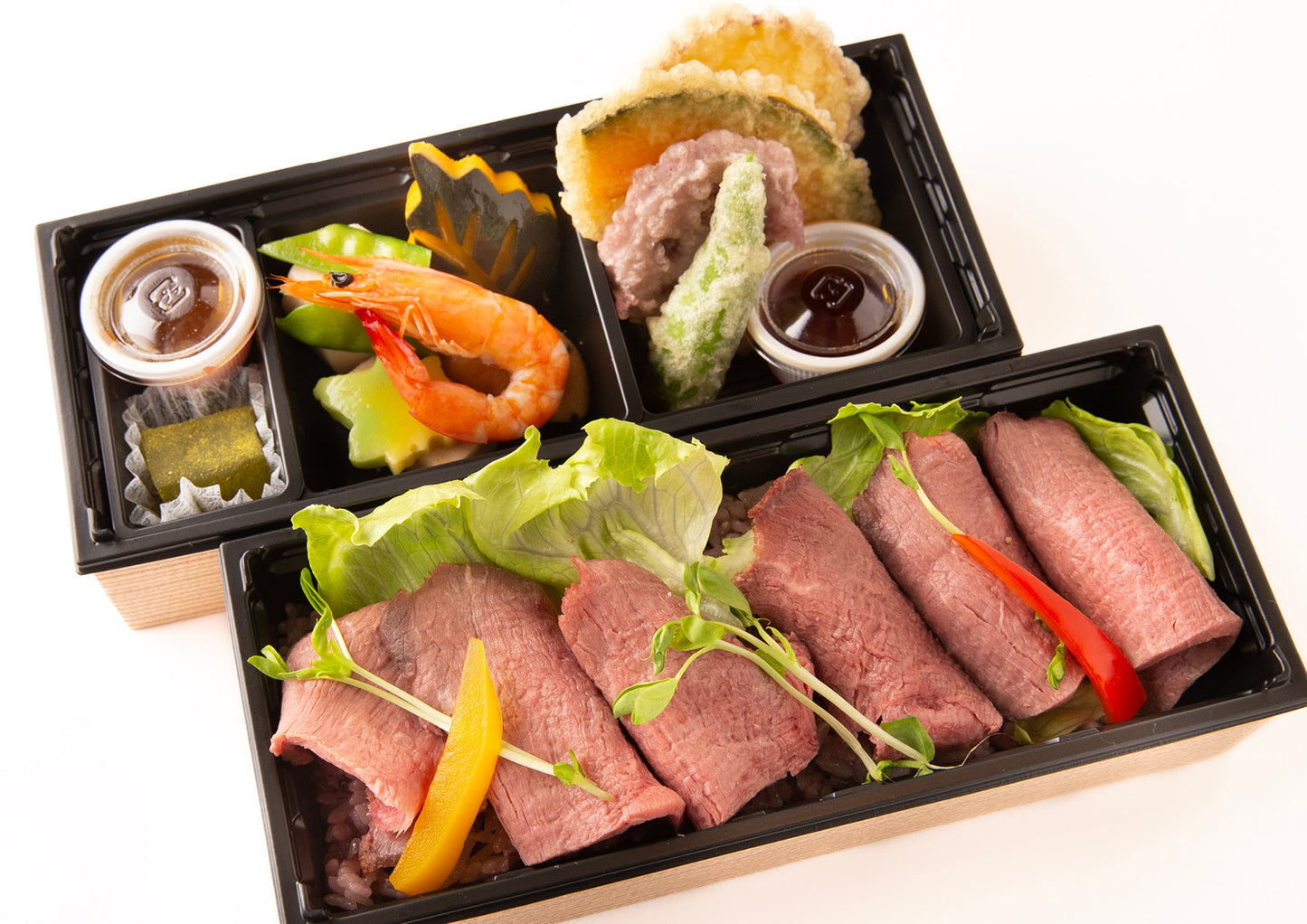 【つつじ】天ぷらとローストビーフ丼の二段弁当