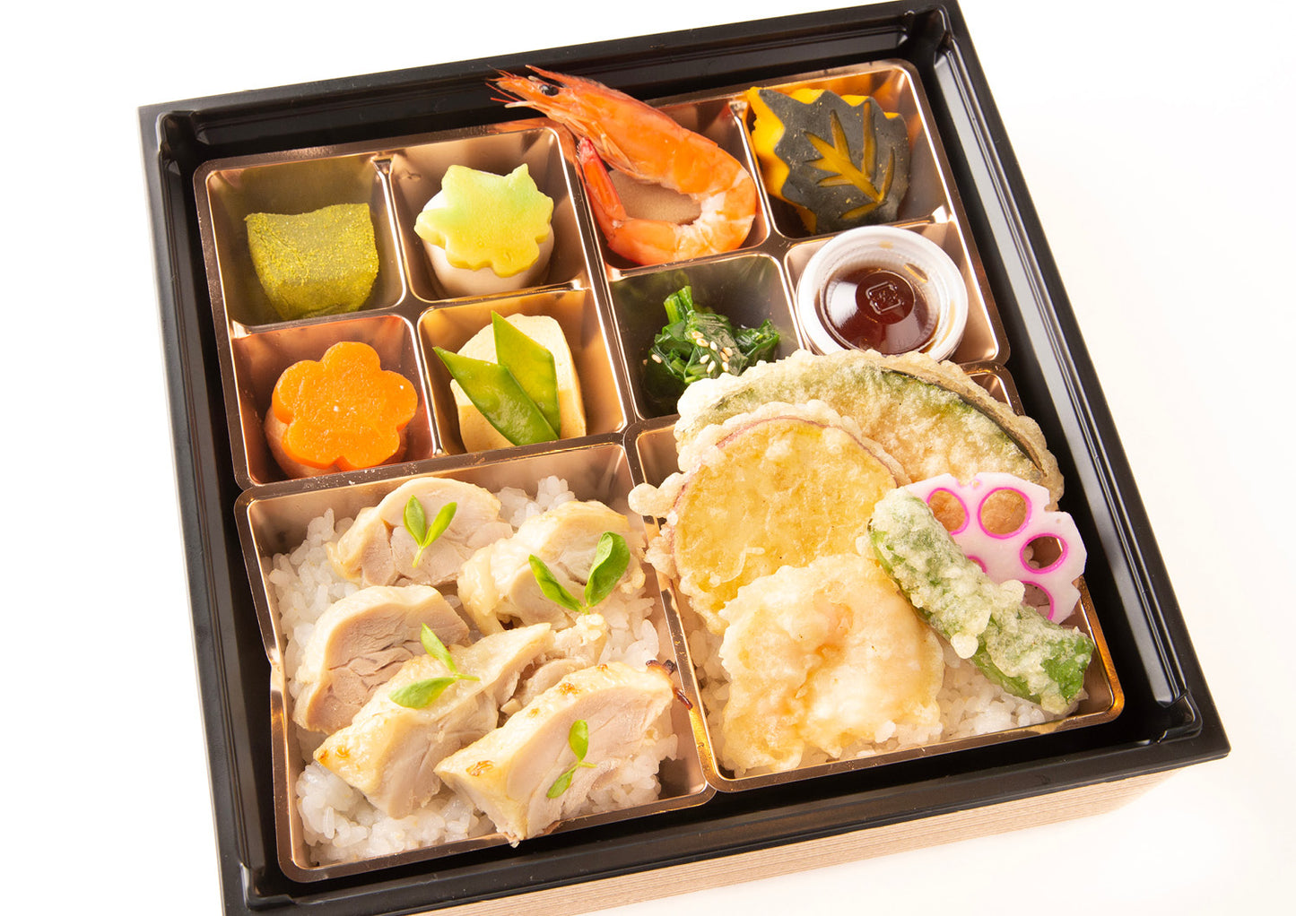 【はす】天丼と鶏西京丼の松花堂弁当