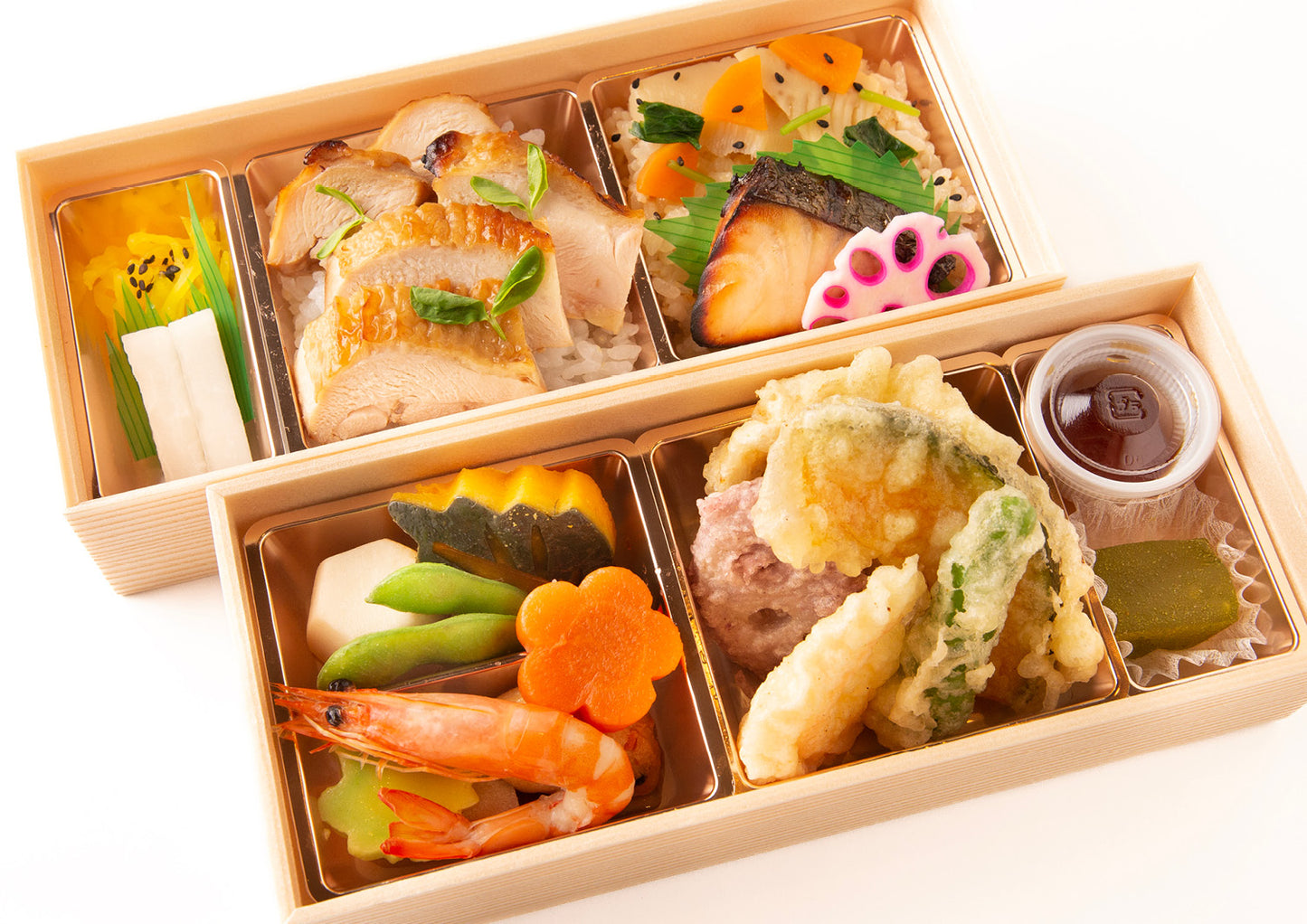 【いちょう】天ぷらと鶏照丼、筍飯のお弁当